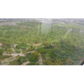 Stuart Creek in flood, aerial photograph, 2019. 