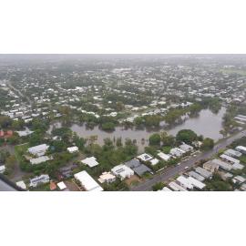 Mysterton, Pimlico, aerial photograph during floods, 2019. 