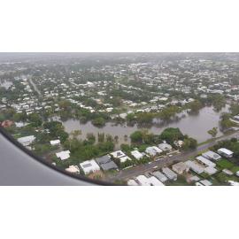 Mysterton, Pimlico, aerial photograph during floods, 2019. 