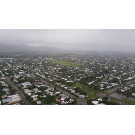 Gill Park, Pimlico, aerial photograph during floods, 2019