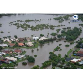 Ross River overruns banks Bowen Road, aerial photograph during floods, Annandale and Murray, 2019.
