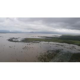 Flinders Highway, aerial photograph during floods, 2019. 