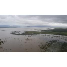 Flinders Highway, aerial photograph during floods, 2019. 