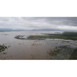 Flinders Highway, aerial photograph during floods, 2019. 