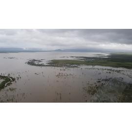 Flinders Highway, aerial photograph during floods, 2019. 