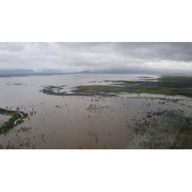 Flinders Highway, aerial photograph during floods, 2019. 