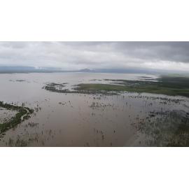 Flinders Highway, aerial photograph during floods, 2019. 