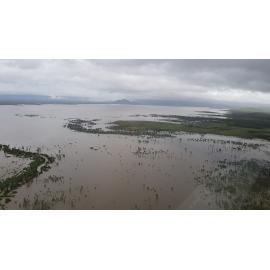 Flinders Highway, aerial photograph during floods, 2019. 