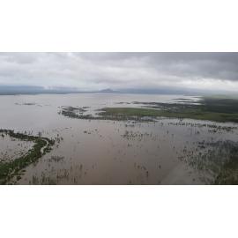 Flinders Highway, aerial photograph during floods, 2019. 