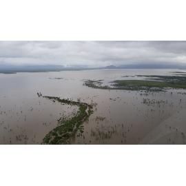 Flinders Highway, aerial photograph during floods, 2019. 