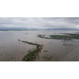 Flinders Highway, aerial photograph during floods, 2019. 