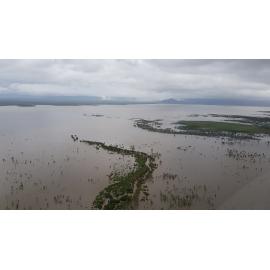 Flinders Highway, aerial photograph during floods, 2019. 