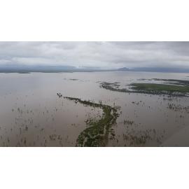 Flinders Highway, aerial photograph during floods, 2019. 