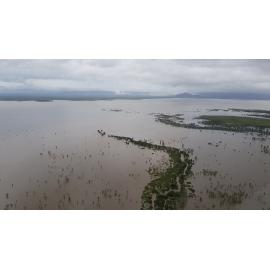 Flinders Highway, aerial photograph during floods, 2019. 