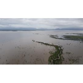 Flinders Highway, aerial photograph during floods, 2019. 