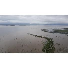 Flinders Highway, aerial photograph during floods, 2019. 