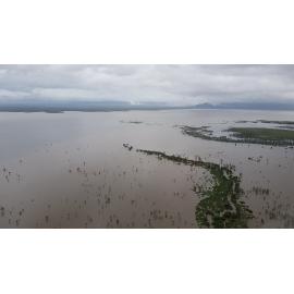 Flinders Highway, aerial photograph during floods, 2019. 