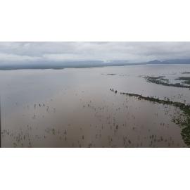 Flinders Highway, aerial photograph during floods, 2019. 