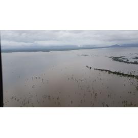 Flinders Highway, aerial photograph during floods, 2019. 