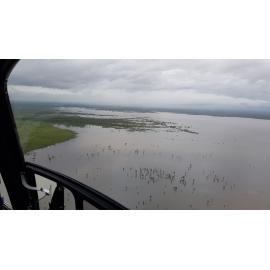 Flinders Highway, aerial photograph during floods, 2019. 