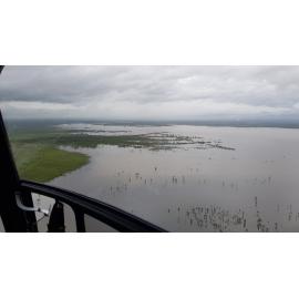 Flinders Highway, aerial photograph during floods, 2019. 