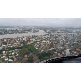 Annandale, Murray Sports Complex, Bowen Road Bridge, River Park Drive, aerial photograph during floods, 2019. 