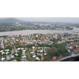 Annandale, Murray Sports Complex, Bowen Road Bridge, River Park Drive, aerial photograph during floods, 2019. 