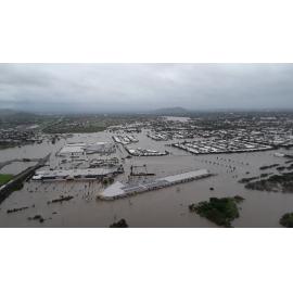 Stuart Drive Intersection, Kmart Fairfield, Townsville Turf Club, aerial photograph during floods, 2019. 