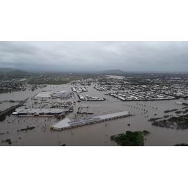 Stuart Drive Intersection, Kmart Fairfield, Townsville Turf Club, aerial photograph during floods, 2019. 