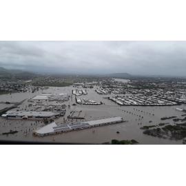 Stuart Drive Intersection, Kmart Fairfield, Townsville Turf Club, aerial photograph during floods, 2019