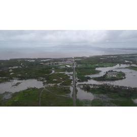 Cleveland Bay Purification Plant, aerial photograph during floods, 2019. 