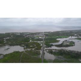 Cleveland Bay Purification Plant, aerial photograph during floods, 2019. 