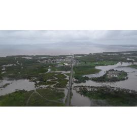 Cleveland Bay Purification Plant, aerial photograph during floods, 2019. 