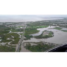 Cleveland Bay Purification Plant, aerial photograph during floods, 2019. 
