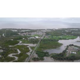 Cleveland Bay Purification Plant, aerial photograph during floods, 2019. 
