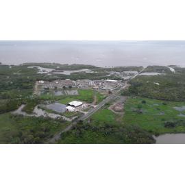 Cleveland Bay Purification Plant, aerial photograph during floods, 2019. 