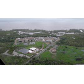 Cleveland Bay Purification Plant, aerial photograph during floods, 2019. 