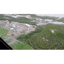 Cleveland Bay Purification Plant, aerial photograph during floods, 2019. 
