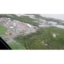 Cleveland Bay Purification Plant, aerial photograph during floods, 2019. 