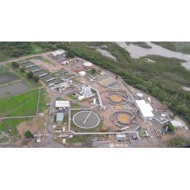 Cleveland Bay Purification Plant, aerial photograph during floods, 2019. 