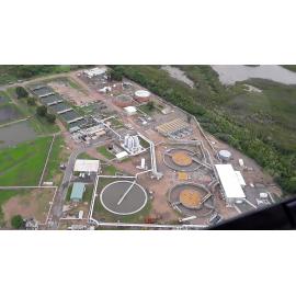 Cleveland Bay Purification Plant, aerial photograph during floods, 2019. 