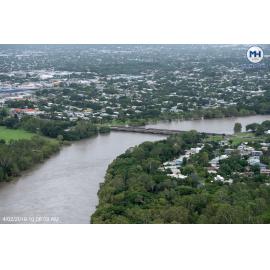 Charles N Barton Bridge, Douglas, Aitkenvale, aerial photograph during floods, 2019