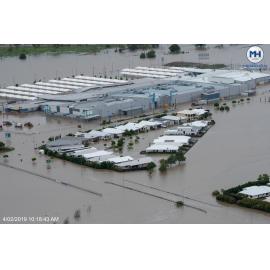 Woolworths Fairfield Central, aerial photograph during floods, 2019. 