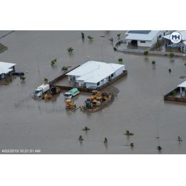 Earth moving equipment inundated, Idalia, aerial photograph during floods, 2019. 