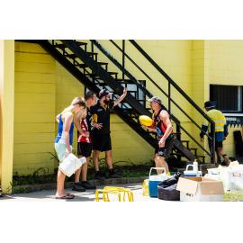Hermit Park AFL Club volunteers clearing out clubhouse contents, Hermit Park, 2019