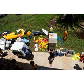 Hermit Park AFL Club volunteers removing flood damaged appliances, Hermit Park, 2019