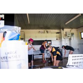 Hermit Park AFL Club volunteers cleaning out kitchen, Hermit Park, 2019