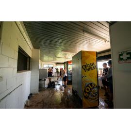 Hermit Park AFL Club volunteers cleaning out kitchen, Hermit Park, 2019