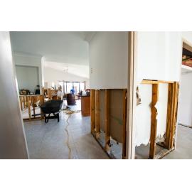 House with internal plasterboard removed to flood height, Idalia, 2019