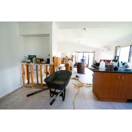 House with internal plasterboard removed to flood height, Idalia, 2019